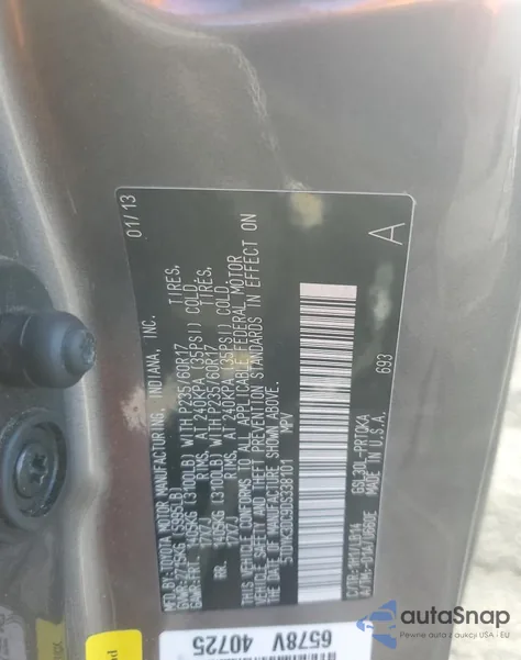 2013 Toyota Sienna Xle из США, поврежденный, VIN 5TDYK3DC9DS338101